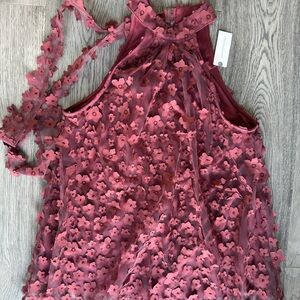 Anthropologie Pink Floral Appliqué Blouse